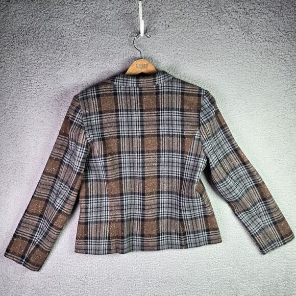 Paul Harris Design Plaid Wool Blend Blazer M Brown Vintage Jacket Fall Preppy - Picture 11 of 12